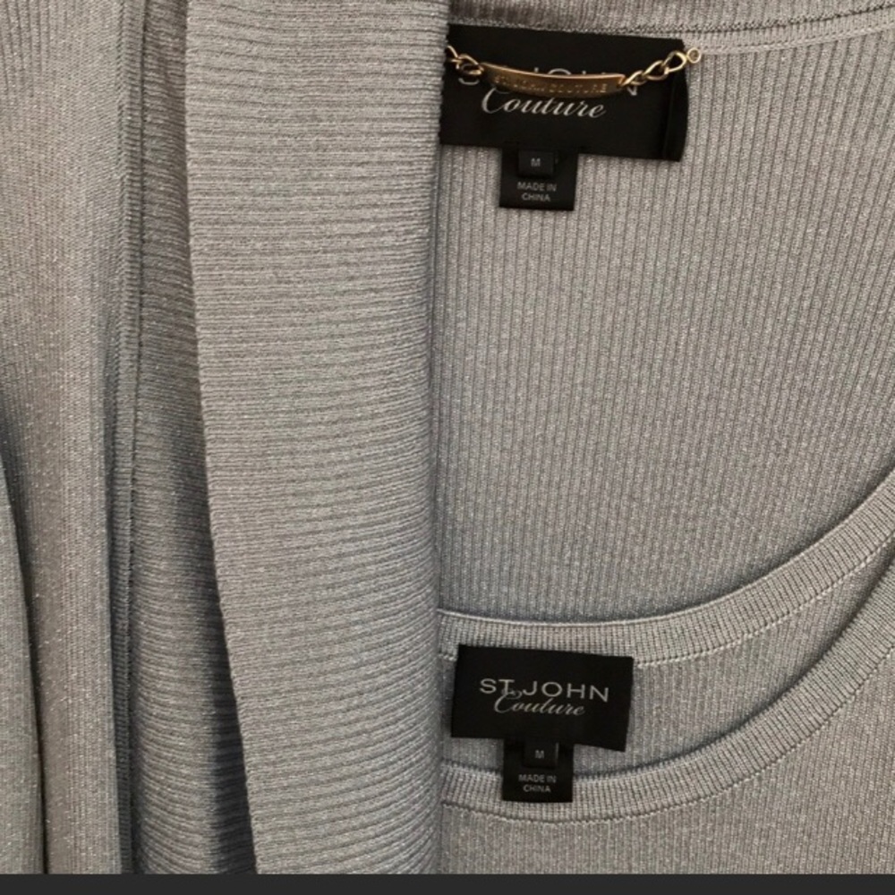 St. John Couture Twin Set Gray-Blue Shimmery Set